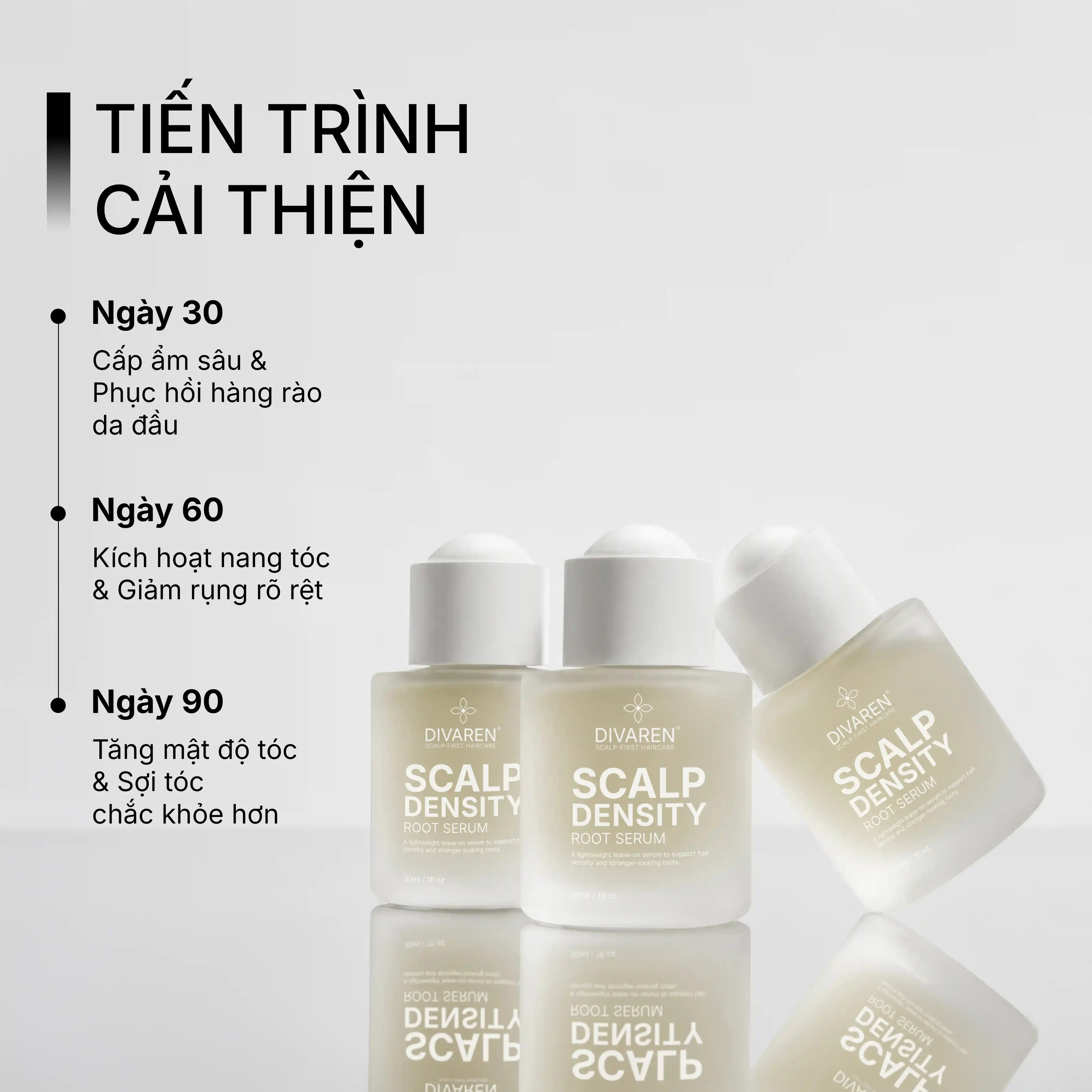 Chai serum dưỡng da đầu Divaren chụp cận, phần nhãn mặt sau là nơi in danh sách thành phần đầy đủ