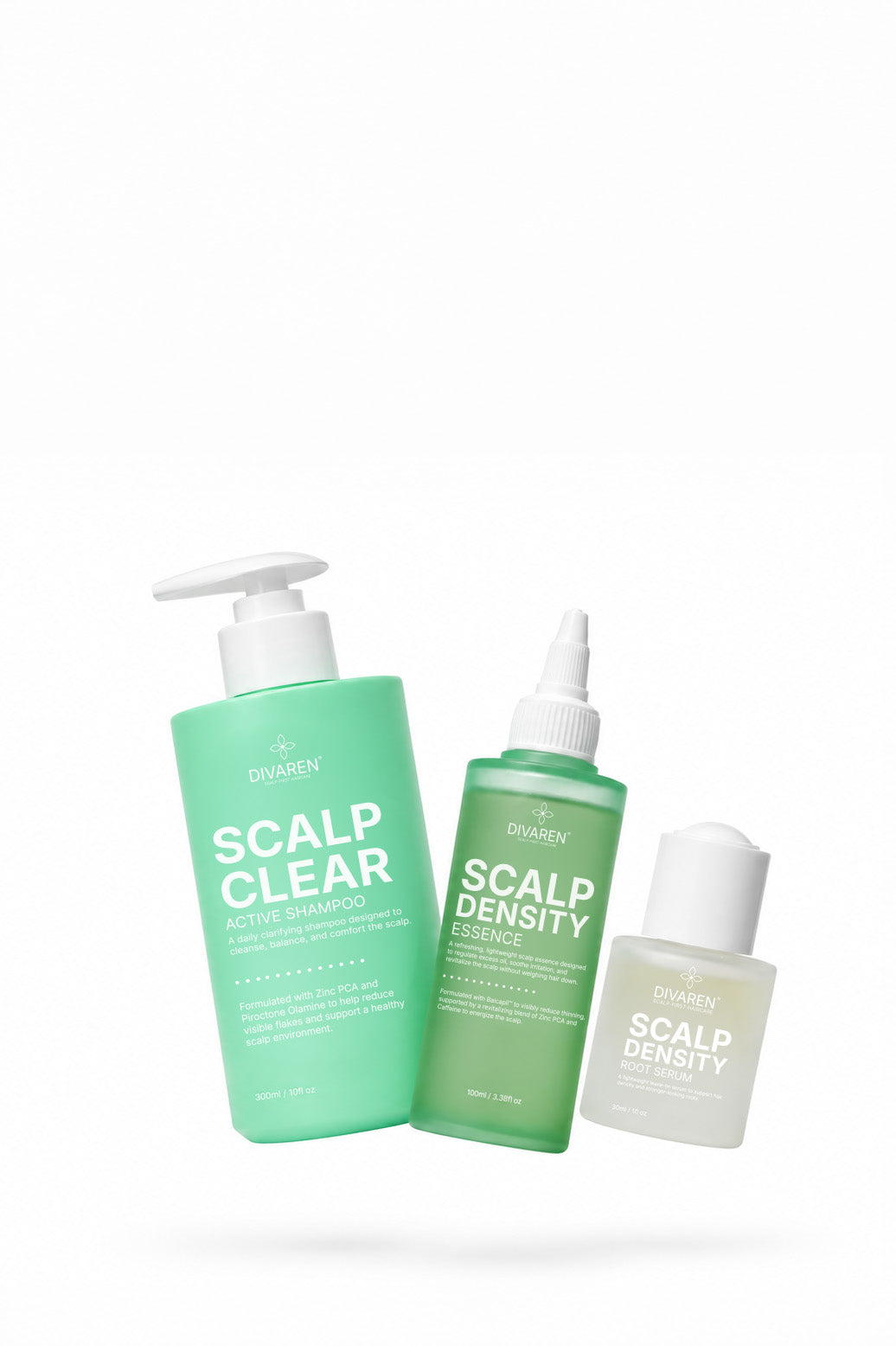 Bộ ba sản phẩm chăm sóc da đầu Divaren gồm dầu gội, tinh chất và serum